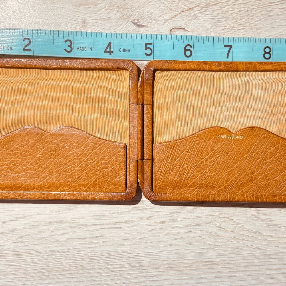 Vintage Genuine Ostrich Bifold Card Case Wallet 14K Gold Engraved - Picture 12 of 12